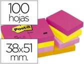BLOCO DE NOTAS ADESIVAS POST-IT NEON. 38 X 51 MM, pack de 12