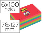 BLOCO DE NOTAS ADESIVAS POST-IT SUPER STICKY 76X127 MM COM 6 BLOCOS