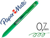 Esferográfica paper mate inkjoe retrátil gel pen traço 0,7 mm verde.