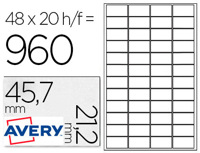 Etiqueta adesiva Avery poliester prata 45,7 x 21,2 mm laser pack de 960 unidades